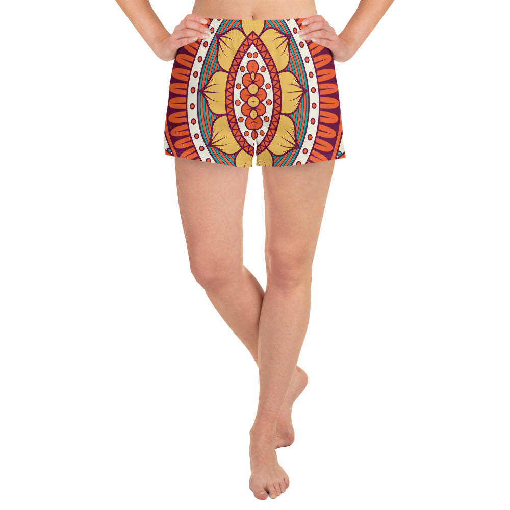 Women's Athletic Short Shorts with Golden Mandala Print