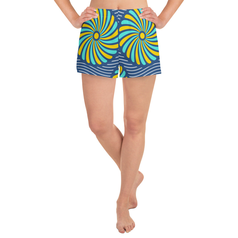 Women's Athletic Short Shorts with Blue African Print