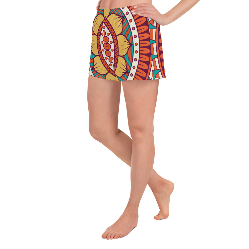 Women's Athletic Short Shorts with Golden Mandala Print