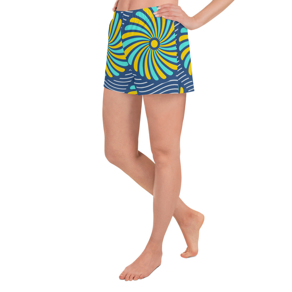 Women's Athletic Short Shorts with Blue African Print