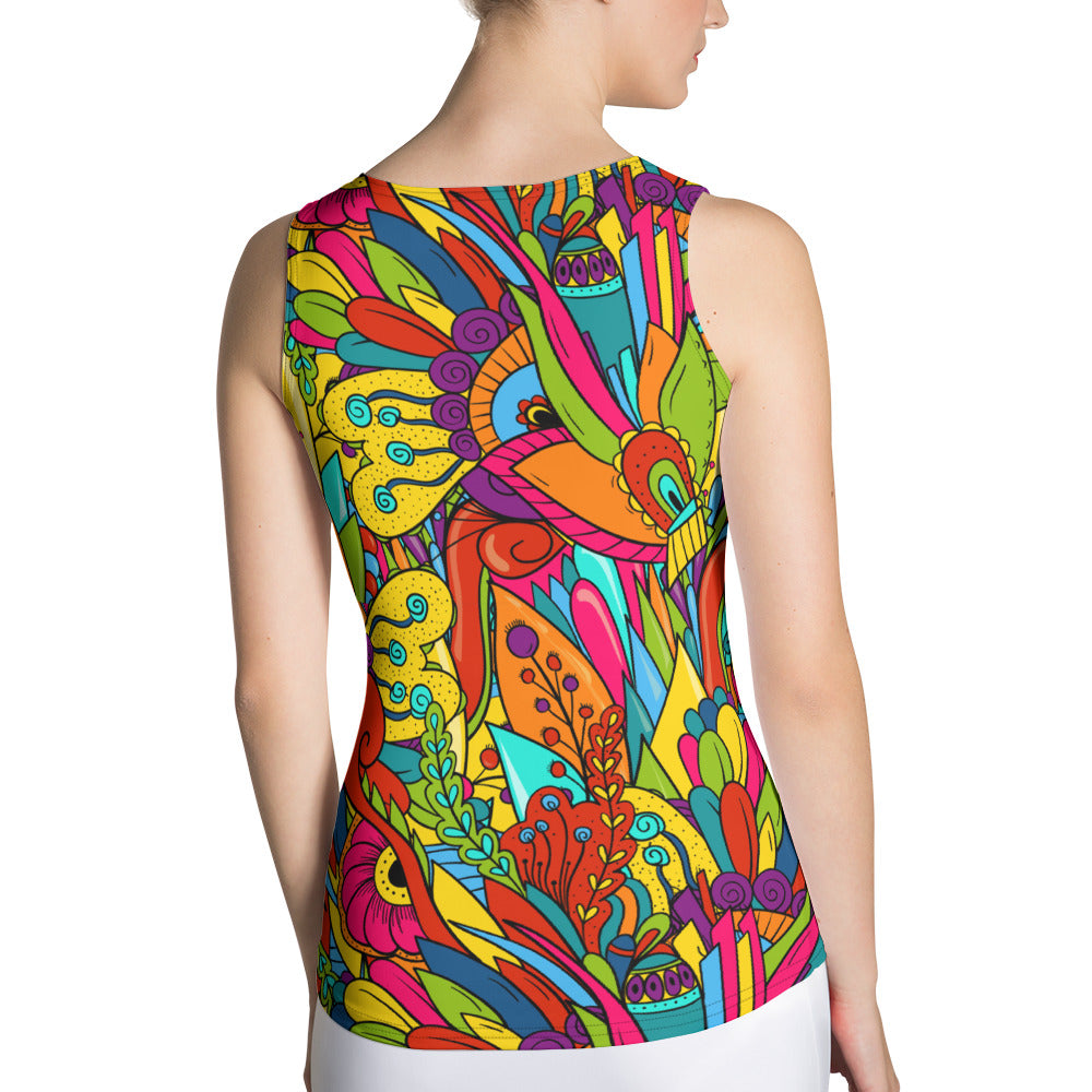 Cut & Sew Tank Top with Hippie Paisley Print