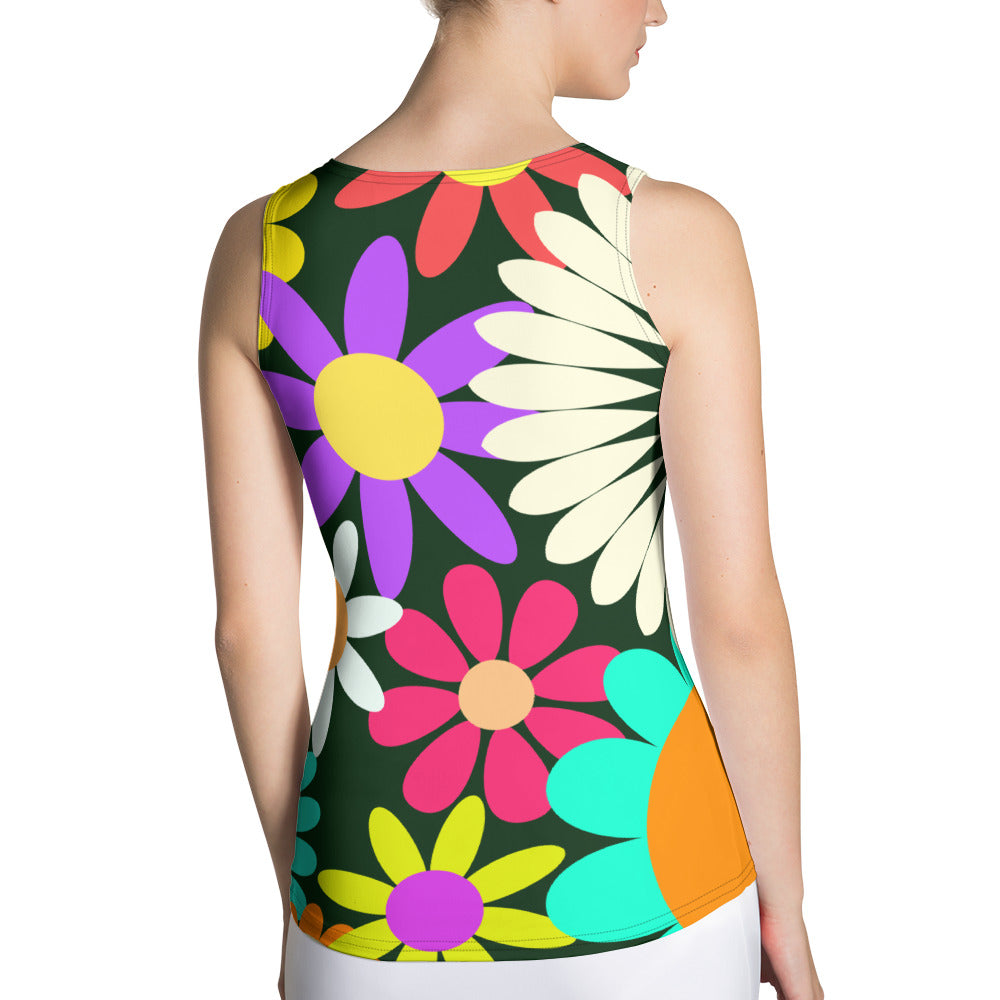 Sublimation Cut & Sew Tank Top with Psychedelic Daisy Print