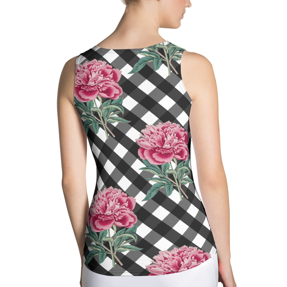 Sublimation Cut & Sew Tank Top with Pink Rose Check Print