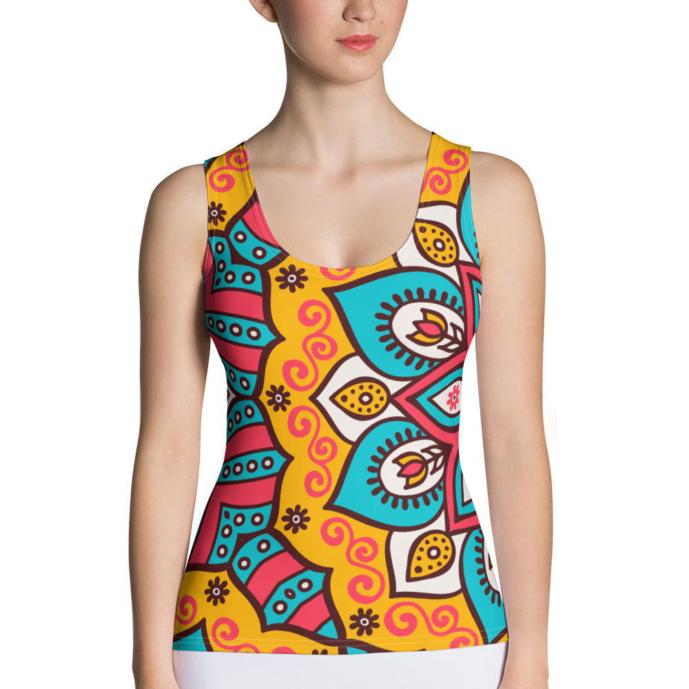 Sublimation Cut & Sew Tank Top with Turquoise Mandala Print