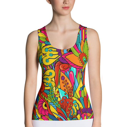 Cut & Sew Tank Top with Hippie Paisley Print