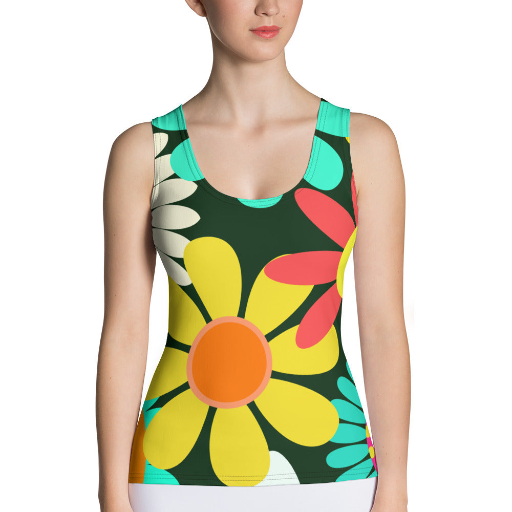 Sublimation Cut & Sew Tank Top with Psychedelic Daisy Print