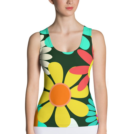 Sublimation Cut & Sew Tank Top with Psychedelic Daisy Print