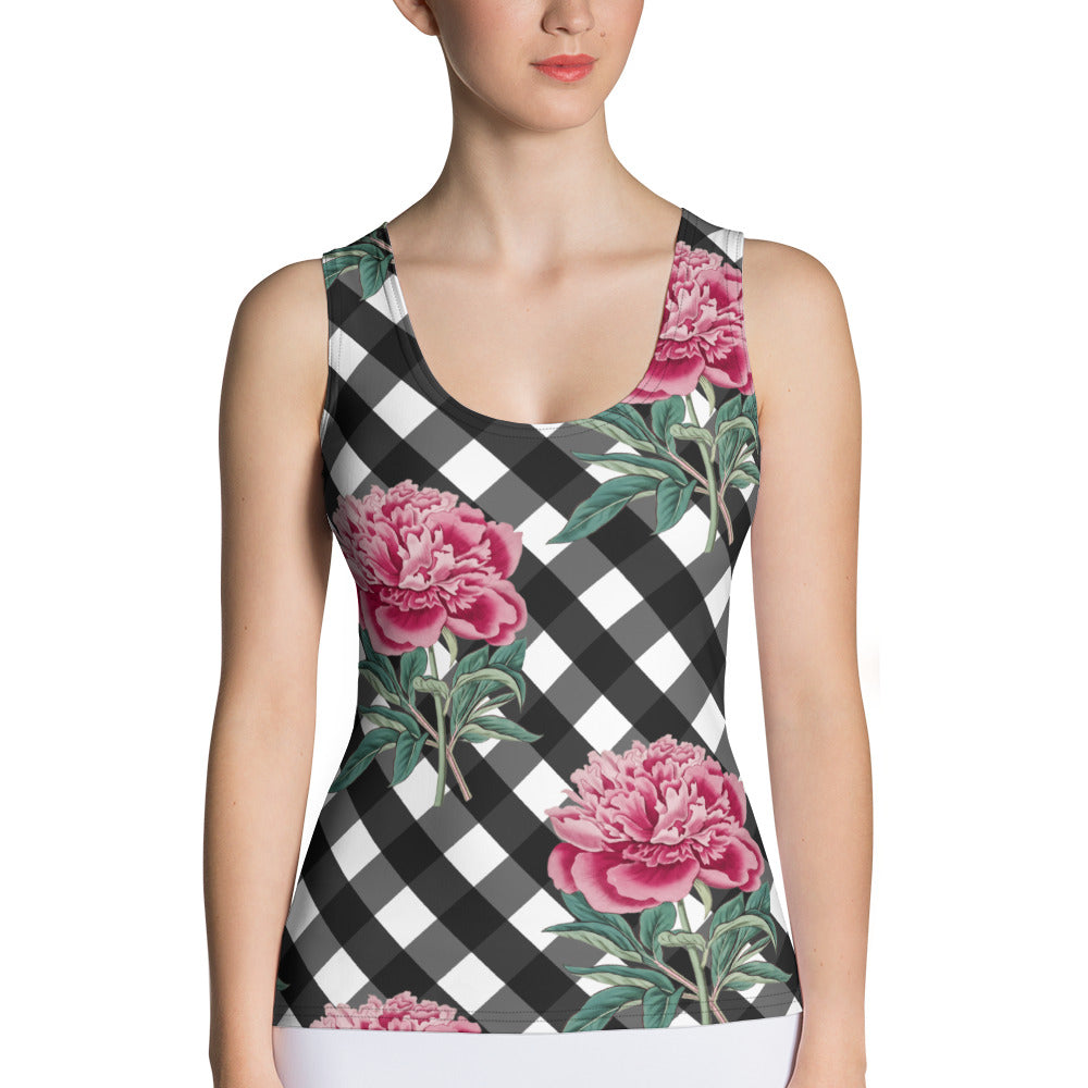 Sublimation Cut & Sew Tank Top with Pink Rose Check Print