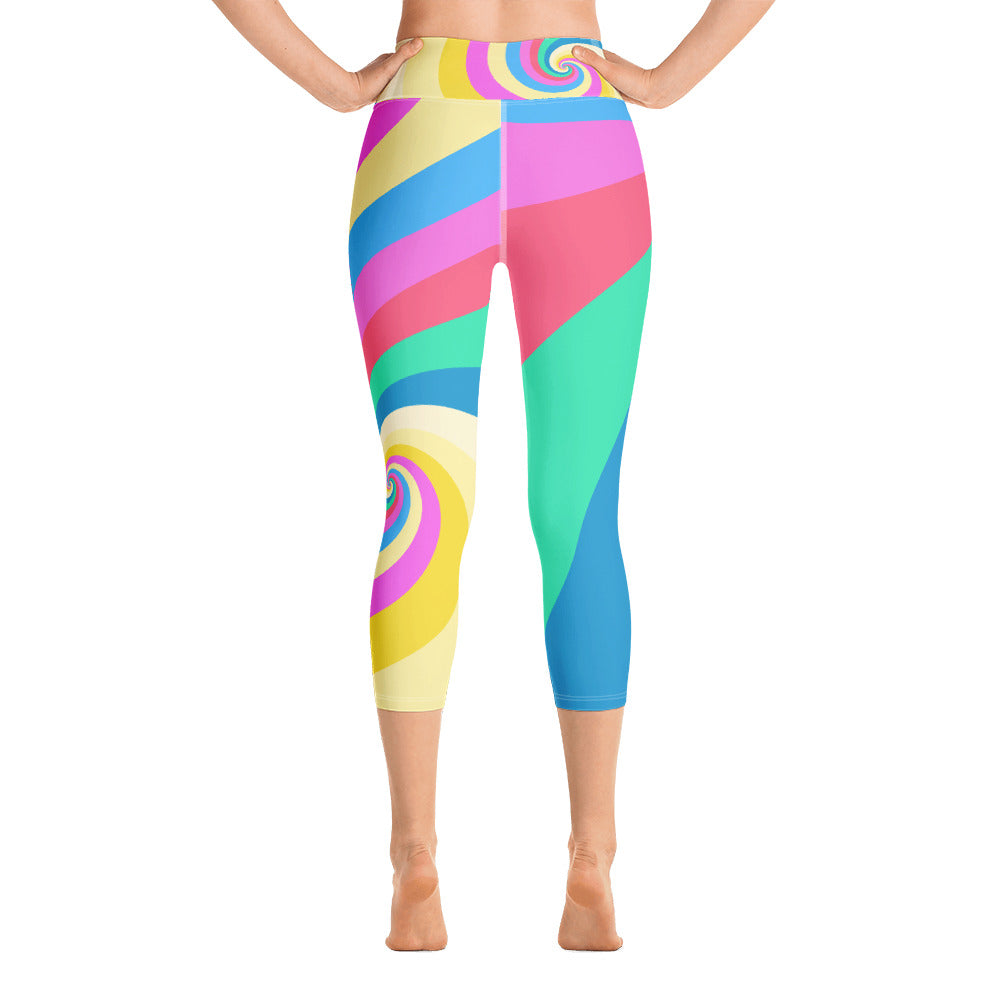 Yoga Capri Leggings with Pastel Swirl Print