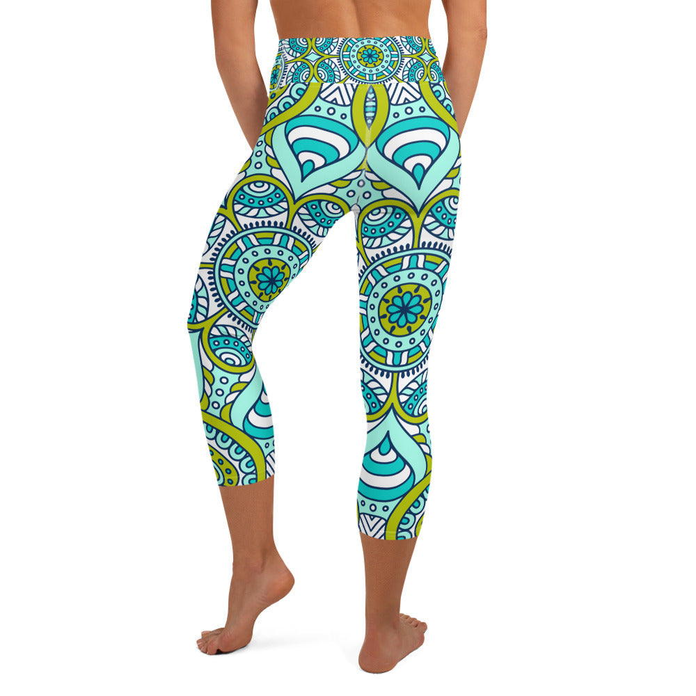 Yoga Capri Leggings with Green Mandala Print