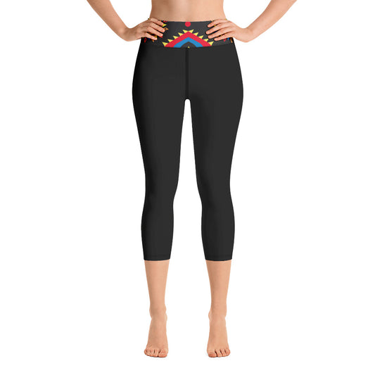 Black Yoga Capri Leggings with Aztec Print