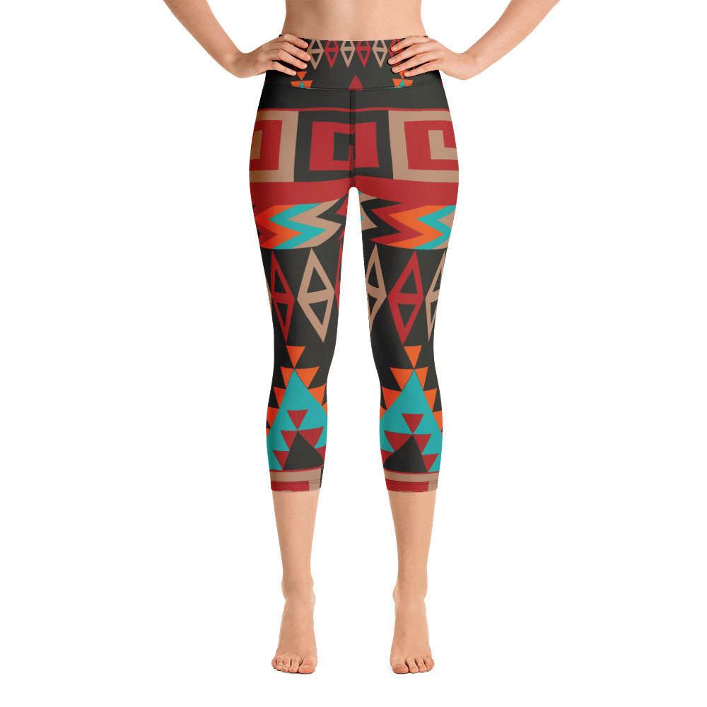 Yoga Capri Leggings with Mayan Print