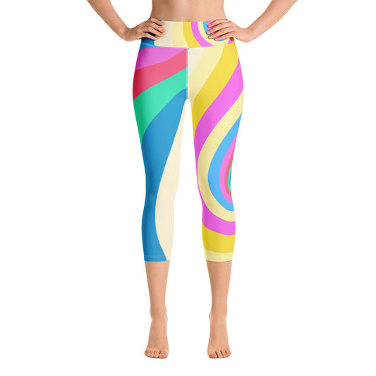 Yoga Capri Leggings with Pastel Swirl Print