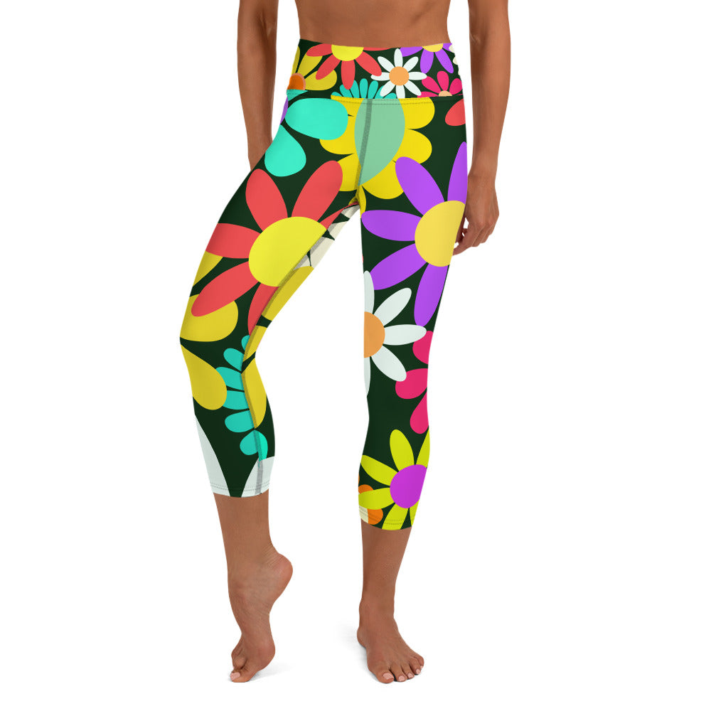 Yoga Capri Leggings with Psychedelic Daisy Print