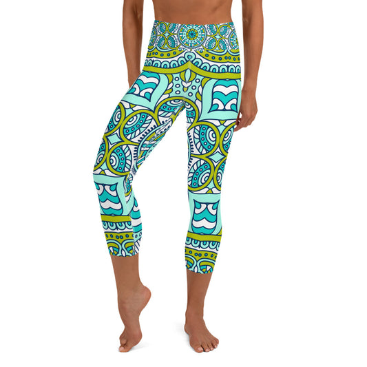 Yoga Capri Leggings with Green Mandala Print