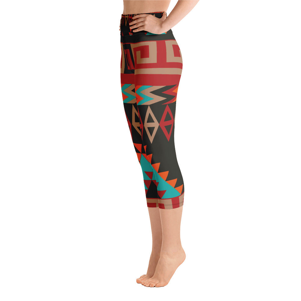 Yoga Capri Leggings with Mayan Print