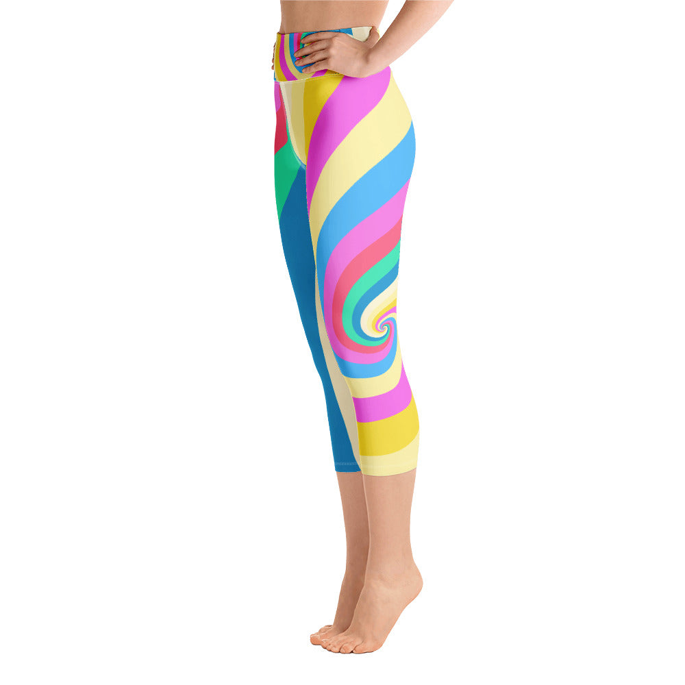 Yoga Capri Leggings with Pastel Swirl Print