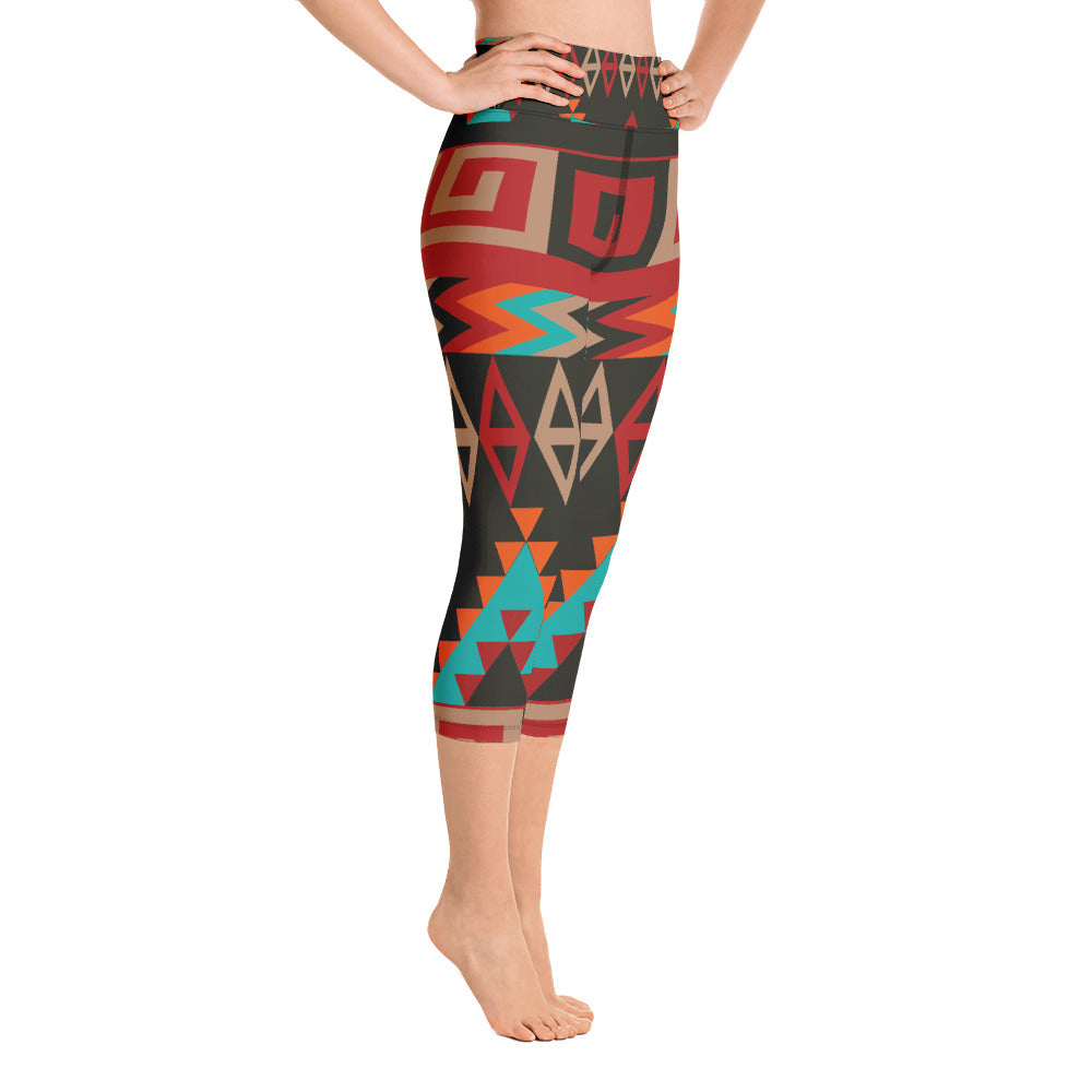 Yoga Capri Leggings with Mayan Print