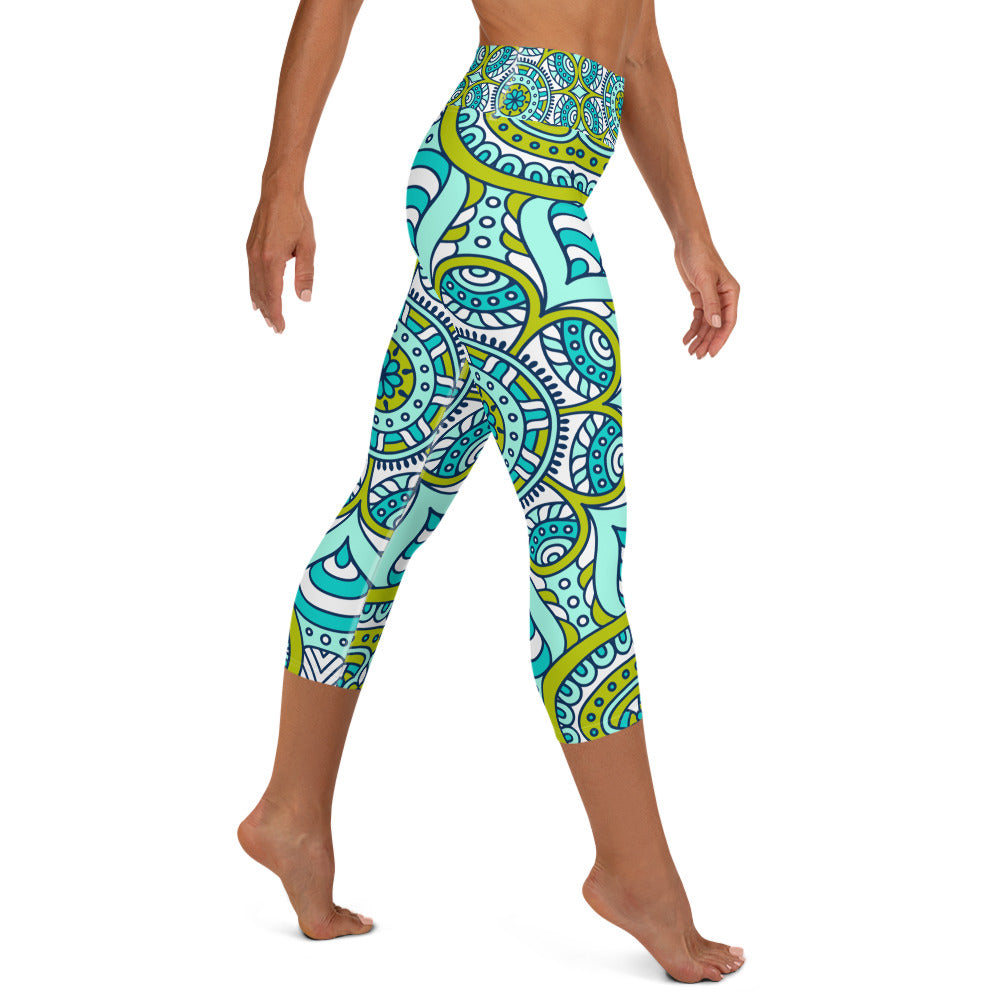 Yoga Capri Leggings with Green Mandala Print