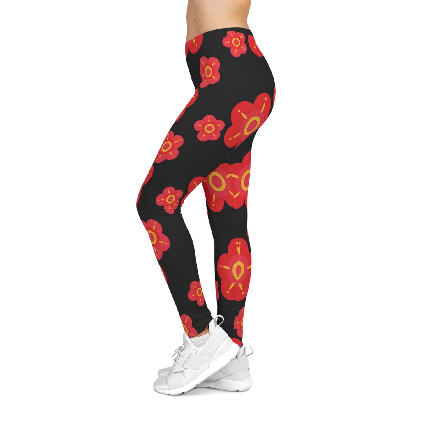 Soluvd Women's Red Flower Casual Leggings (AOP)