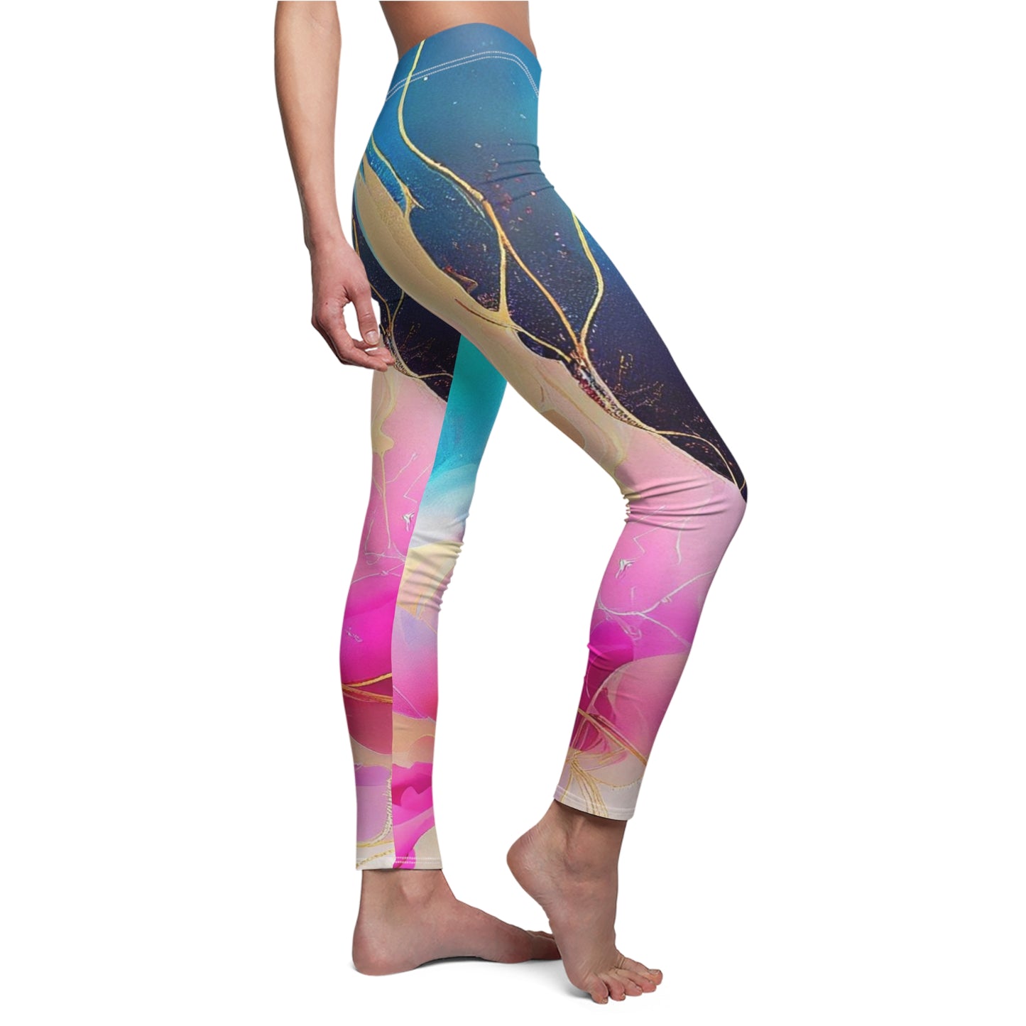 Soluvd Women's Cut & Sew Casual Leggings (AOP) Alcohol Ink