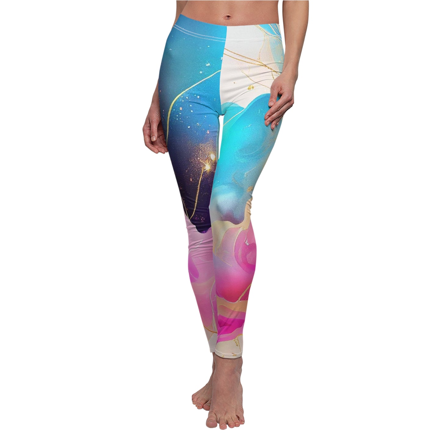 Soluvd Women's Cut & Sew Casual Leggings (AOP) Alcohol Ink