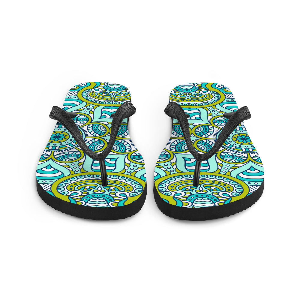 Flip-Flops with Green Mandala Print