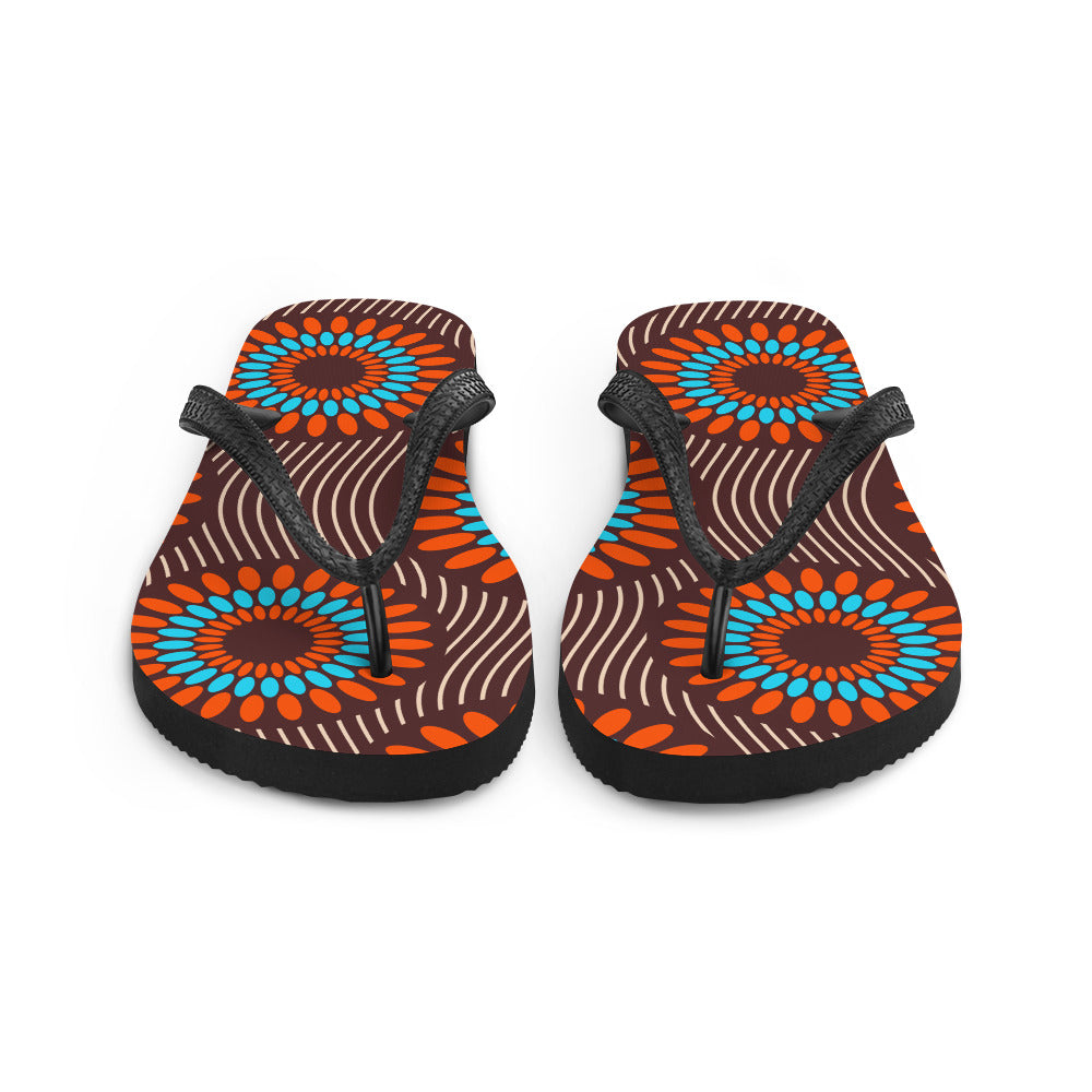 Flip Flops with Orange African Print