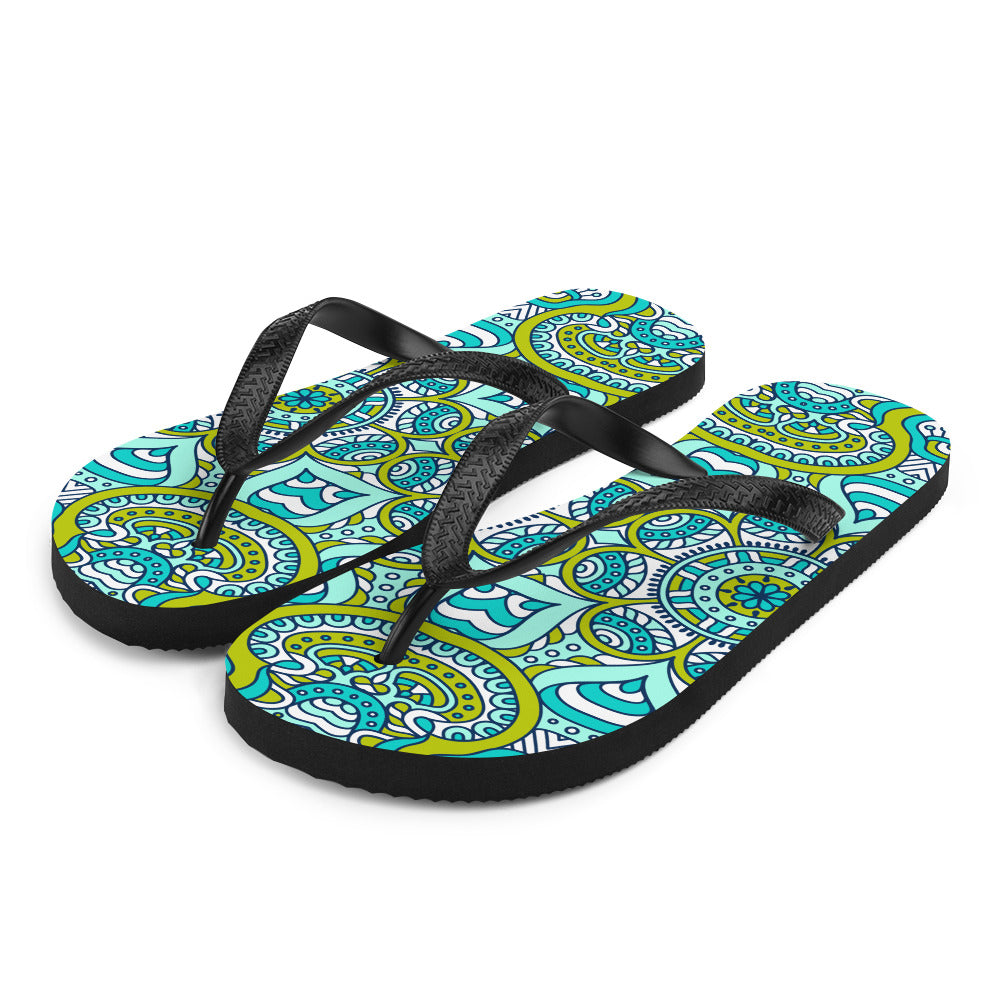 Flip-Flops with Green Mandala Print