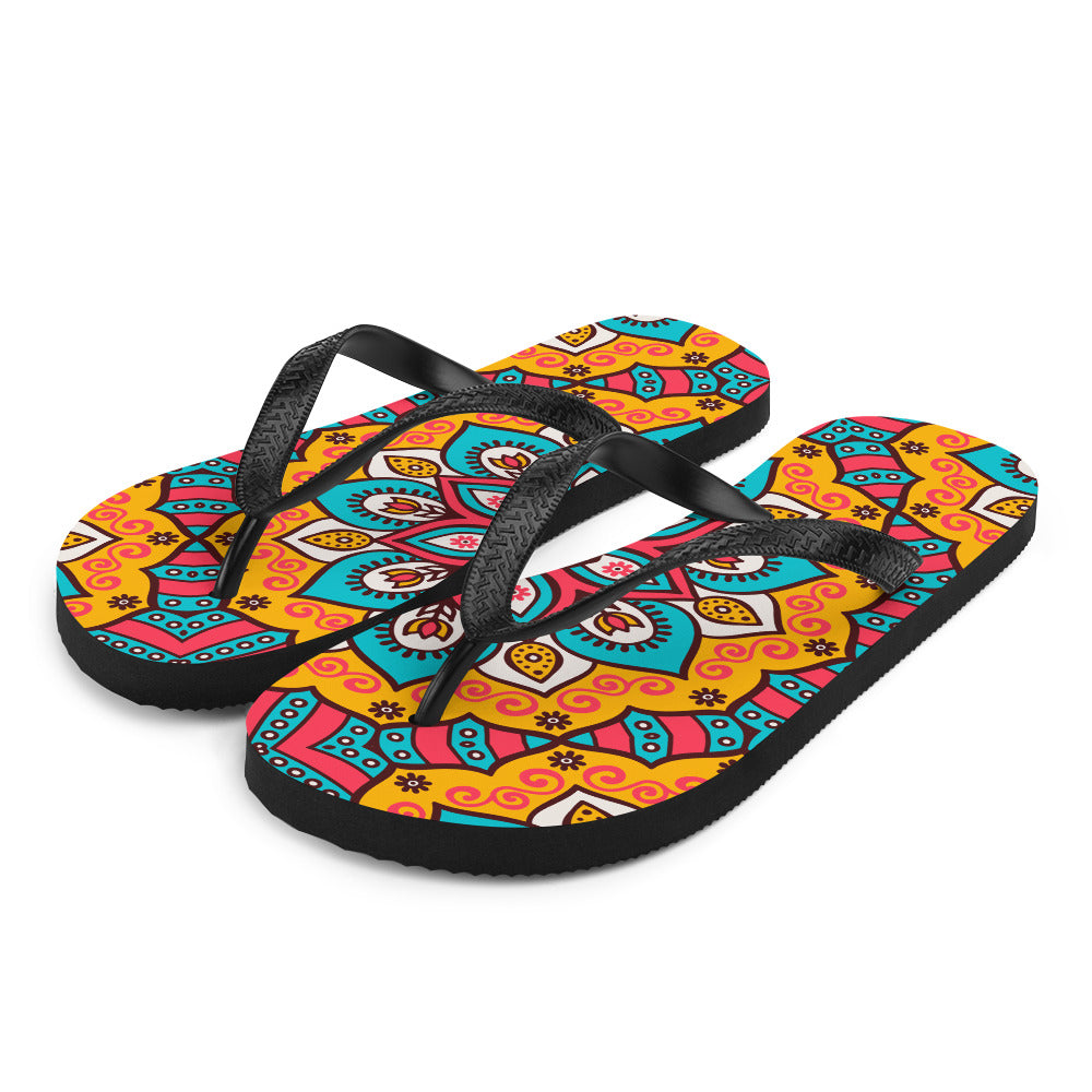 Flip-Flops with Turquoise Mandala Print