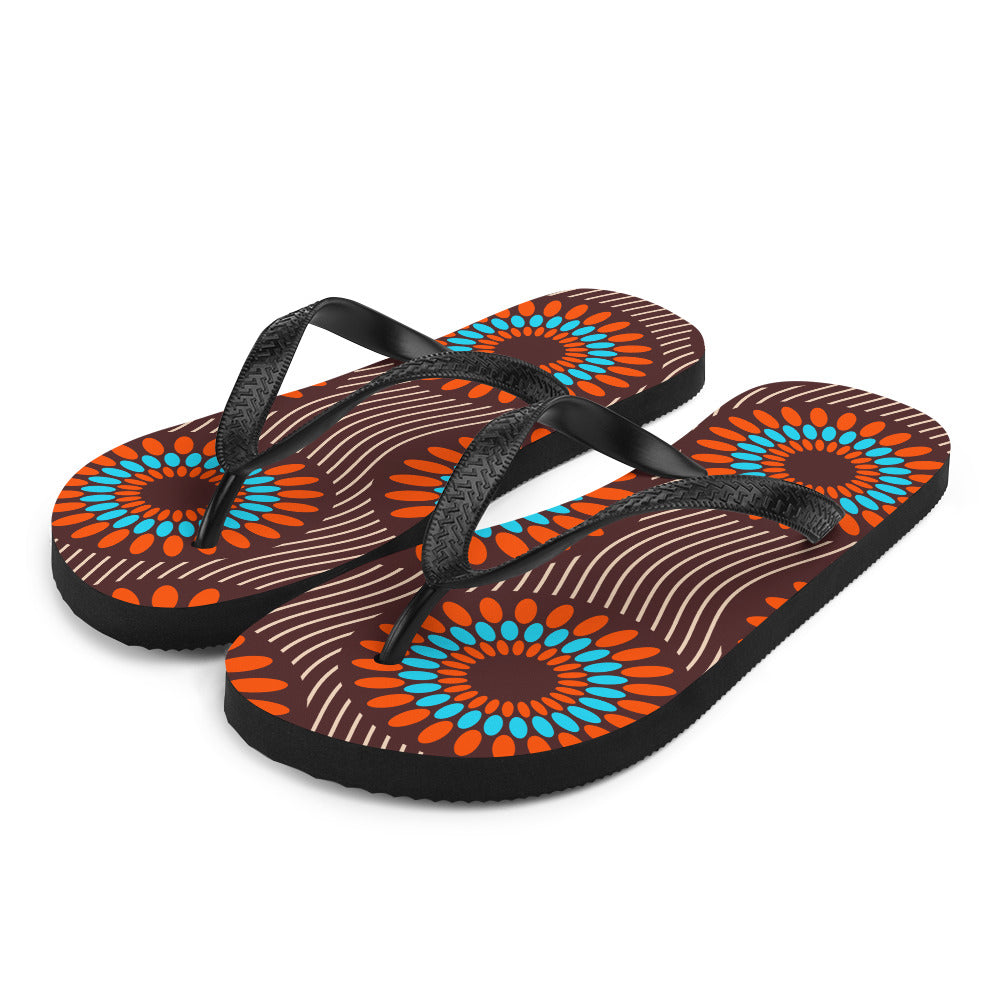 Flip Flops with Orange African Print