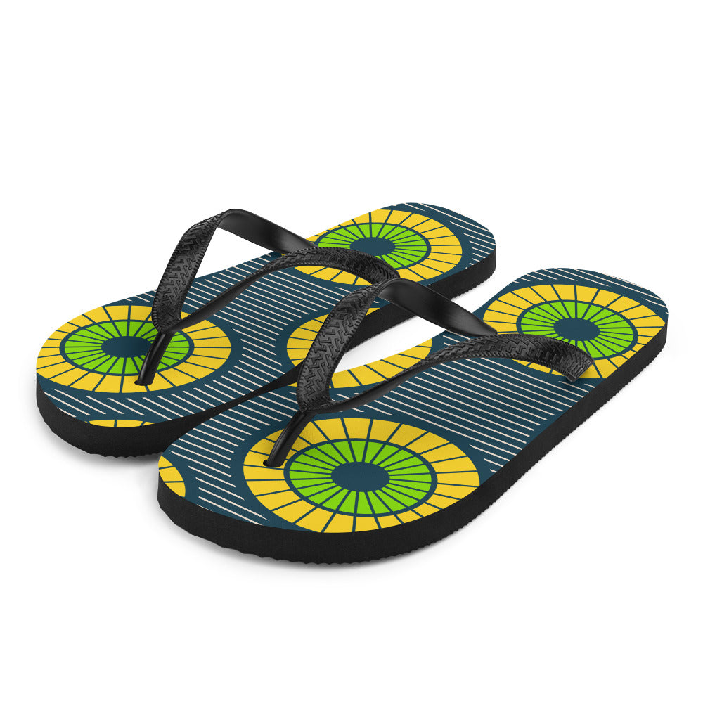 Flip-Flops with Green African Print