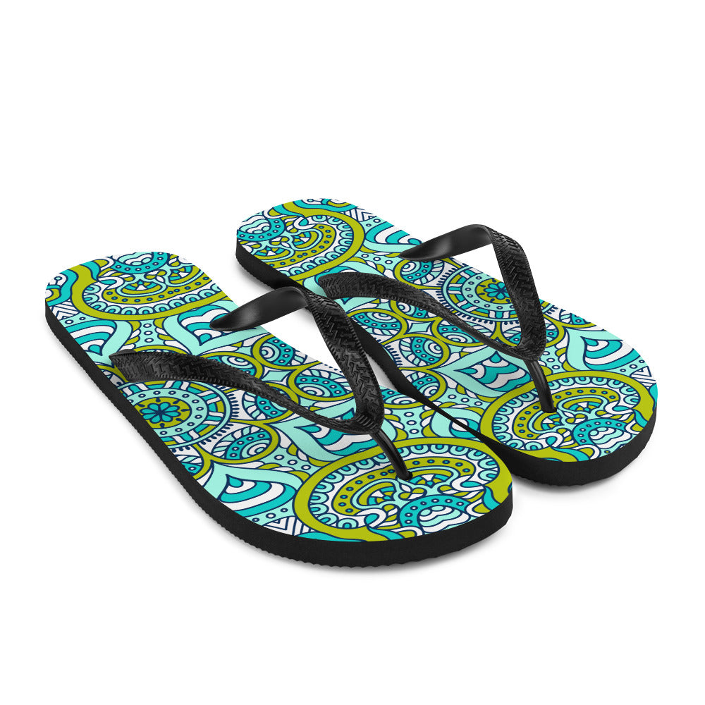 Flip-Flops with Green Mandala Print