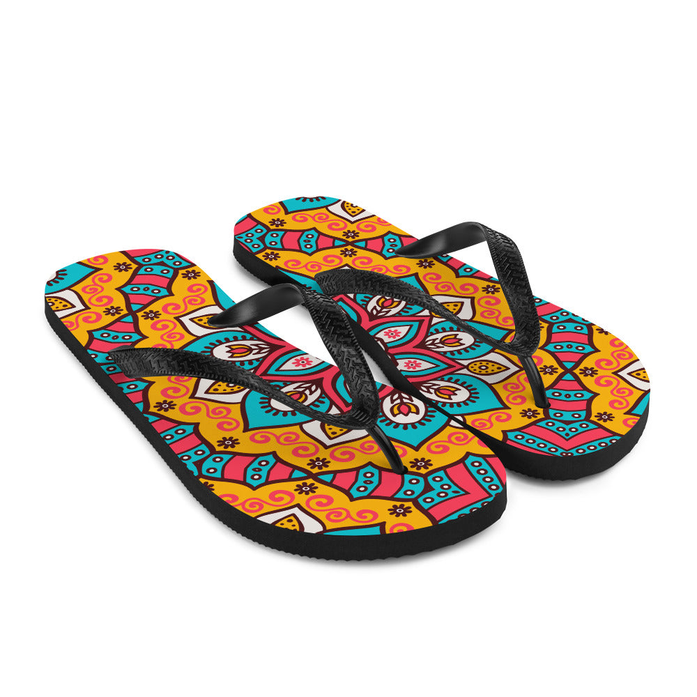 Flip-Flops with Turquoise Mandala Print