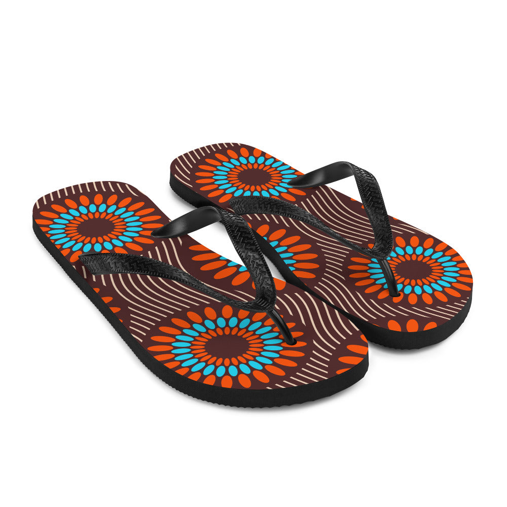 Flip Flops with Orange African Print