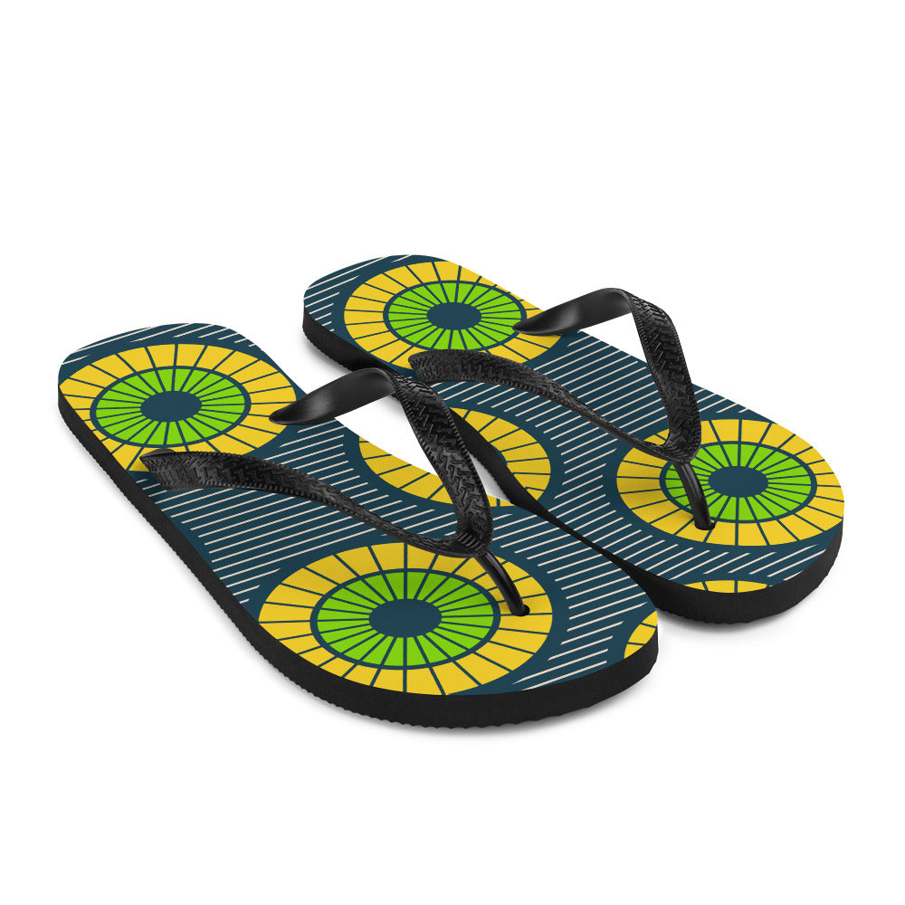 Flip-Flops with Green African Print