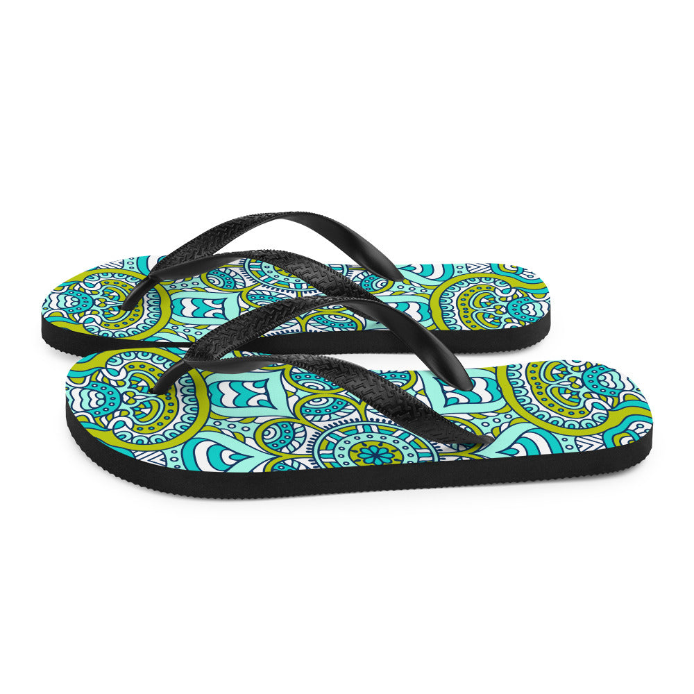 Flip-Flops with Green Mandala Print
