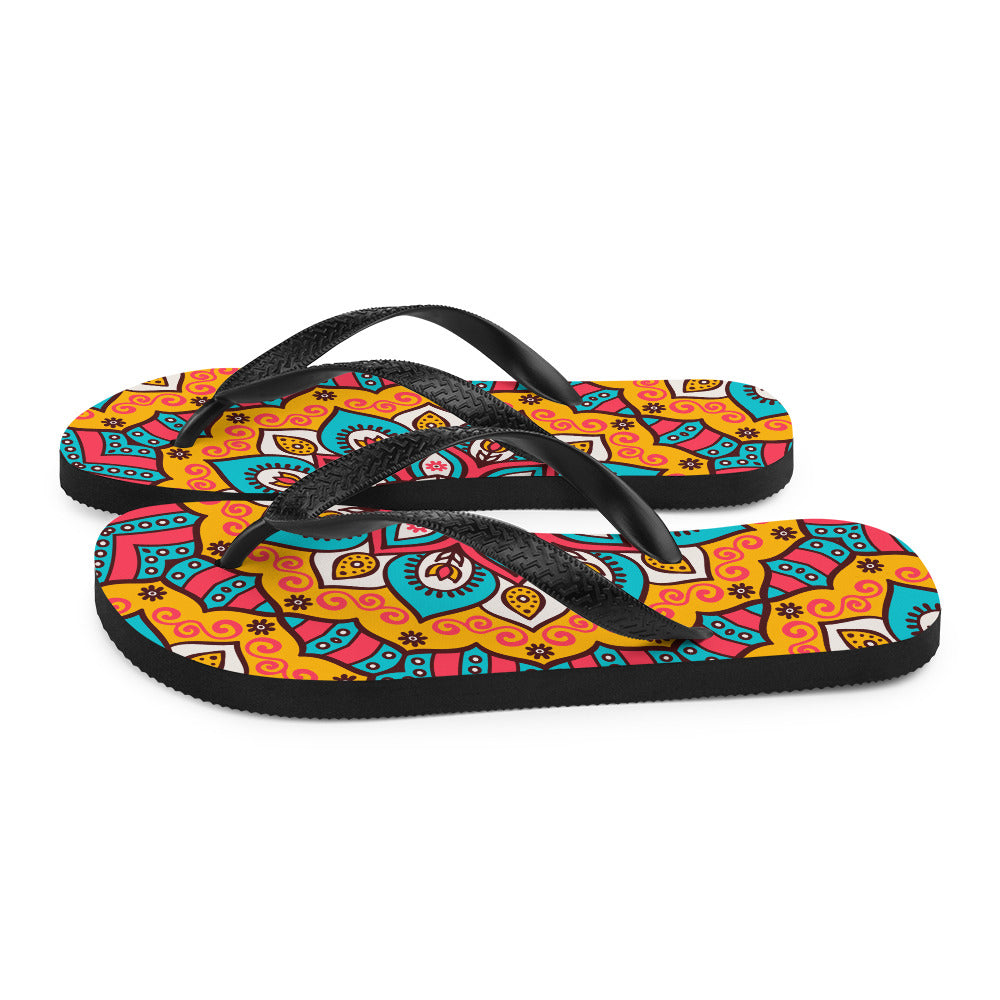 Flip-Flops with Turquoise Mandala Print