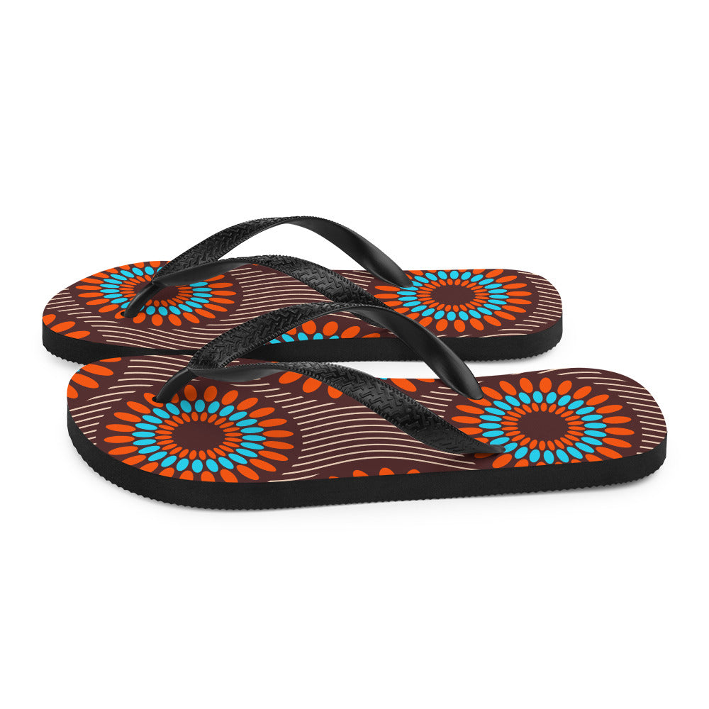 Flip Flops with Orange African Print