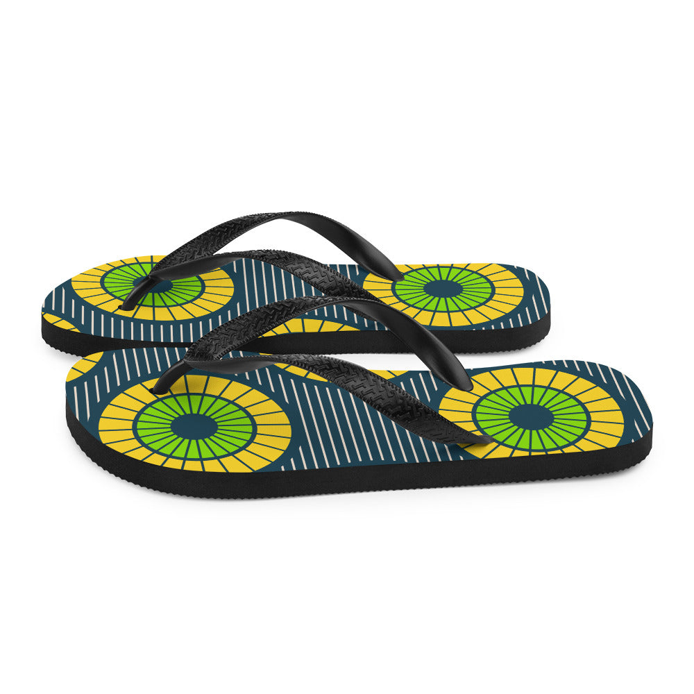 Flip-Flops with Green African Print