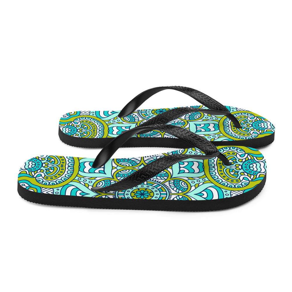 Flip-Flops with Green Mandala Print