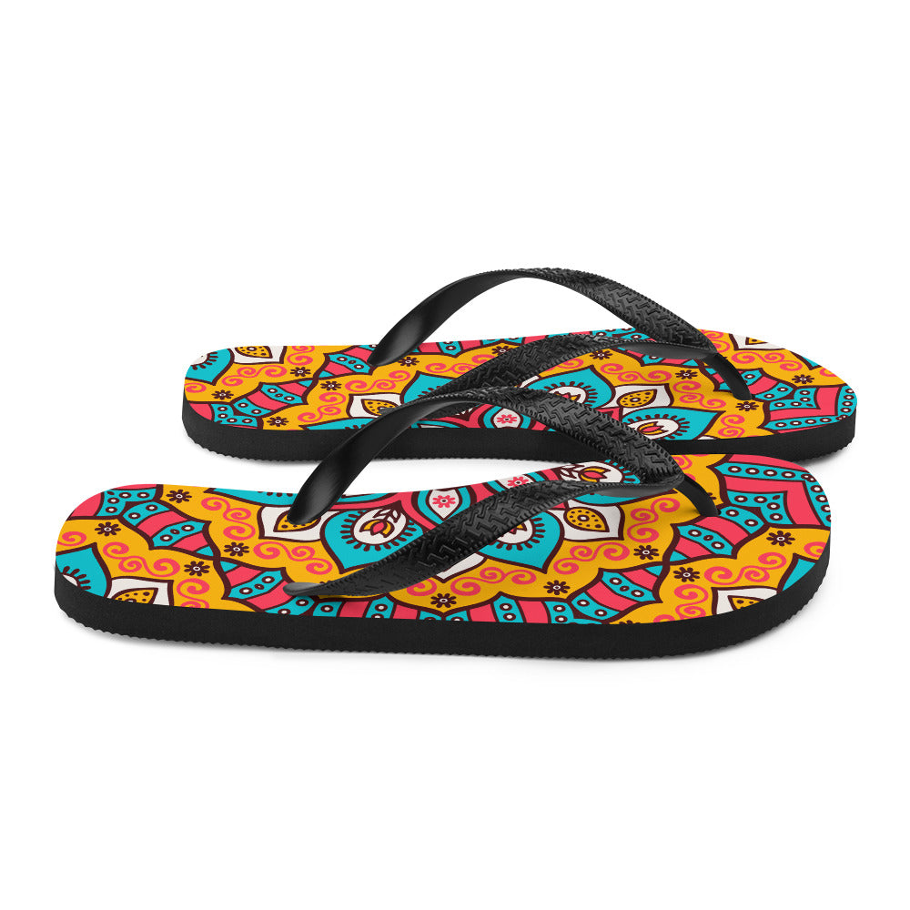 Flip-Flops with Turquoise Mandala Print