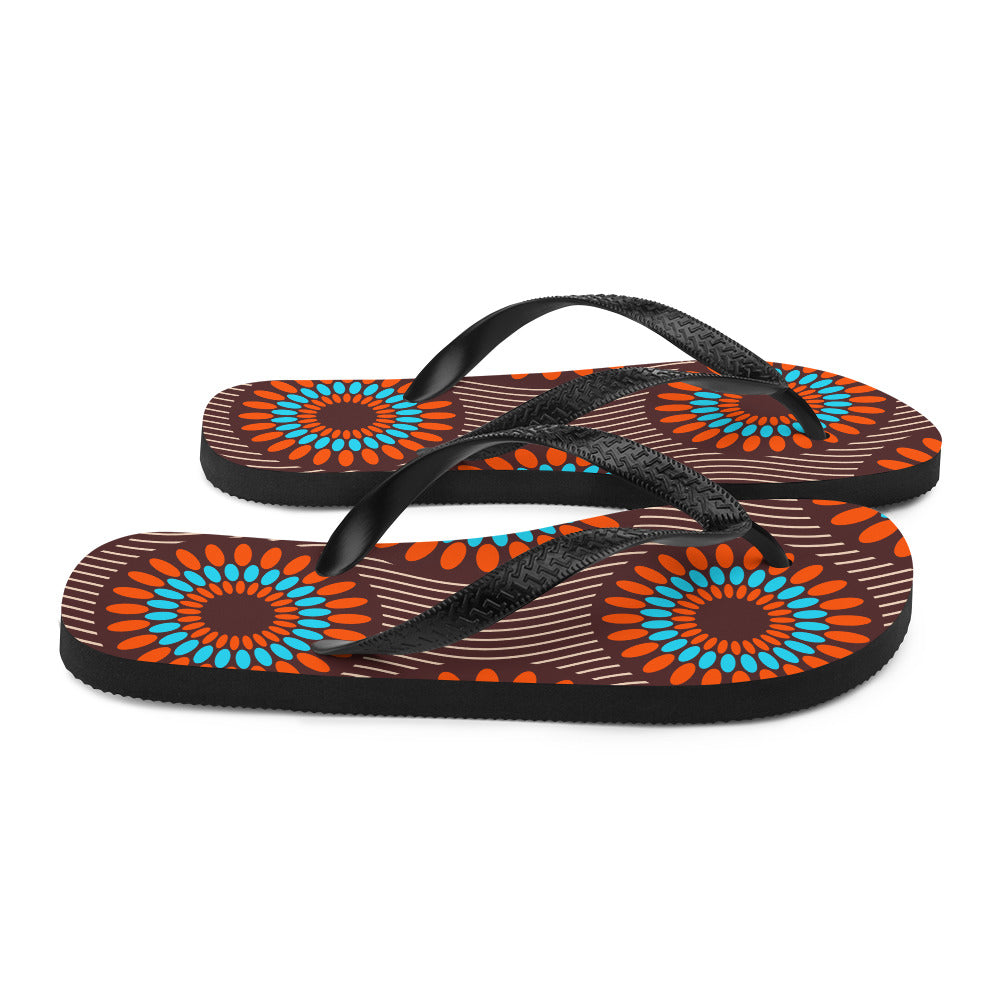 Flip Flops with Orange African Print