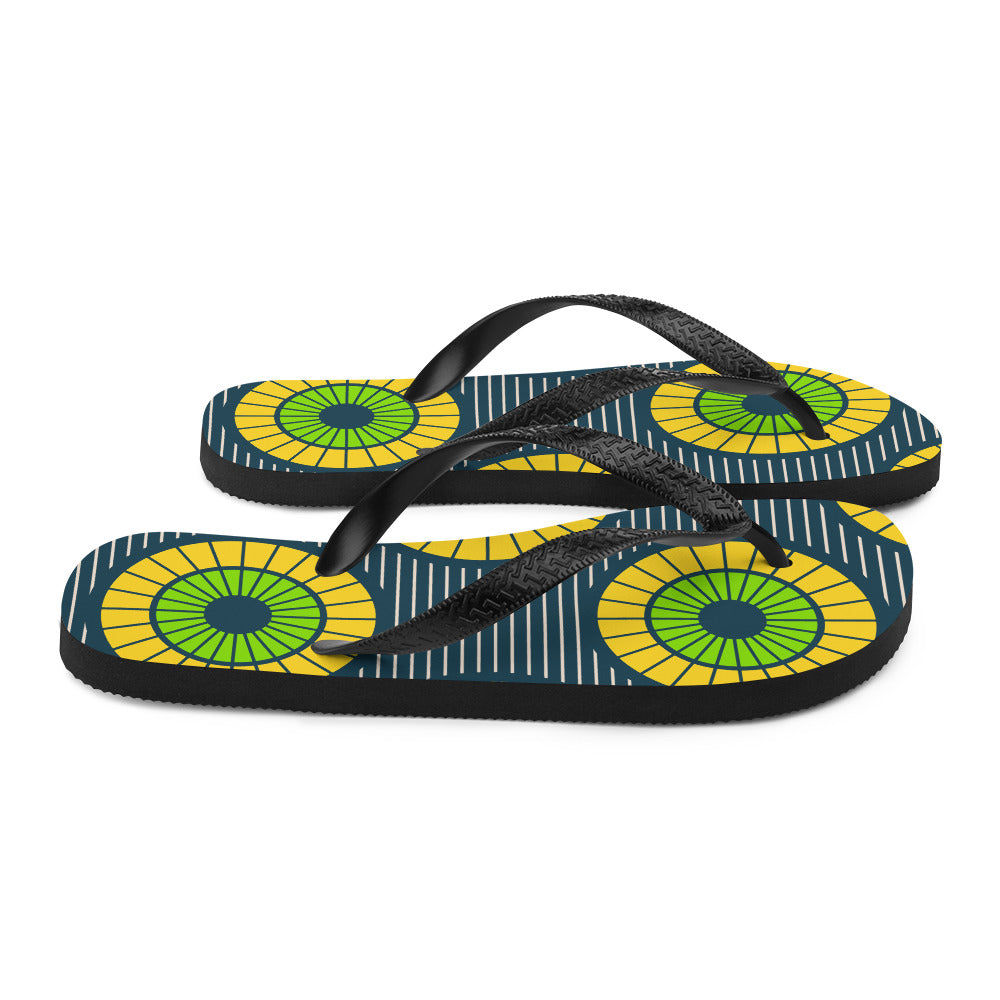 Flip-Flops with Green African Print