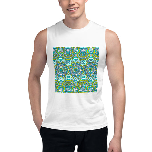 Unisex Muscle Shirt with Green Mandala Print