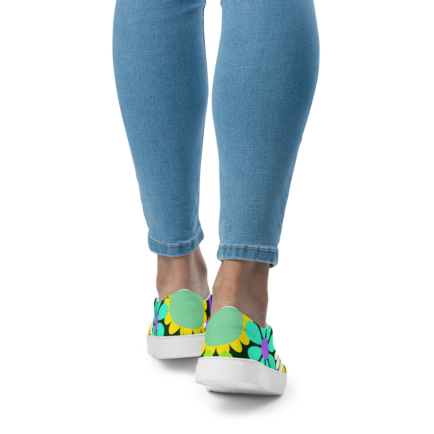 Women’s slip-on canvas shoes with Psychedelic Daisy Print