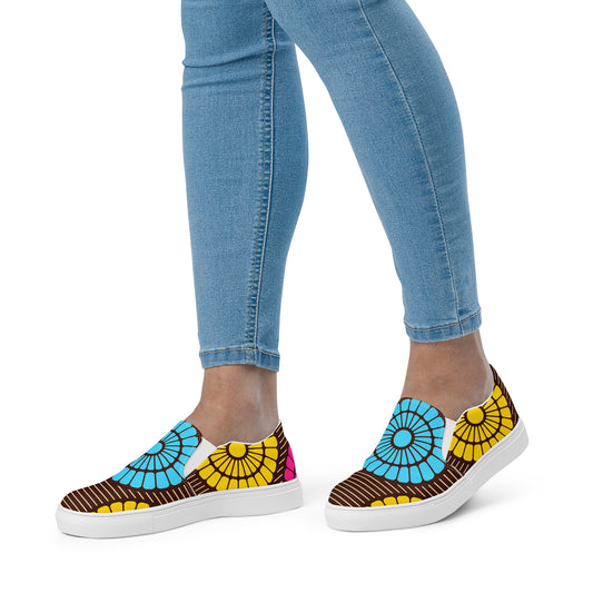 Women’s slip-on canvas shoes with Multi African Print