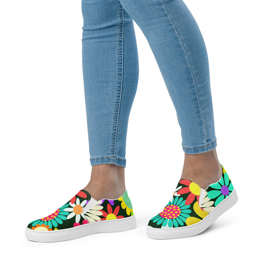 Women’s slip-on canvas shoes with Psychedelic Daisy Print