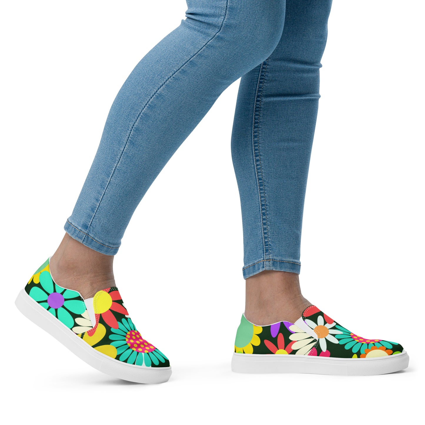 Women’s slip-on canvas shoes with Psychedelic Daisy Print